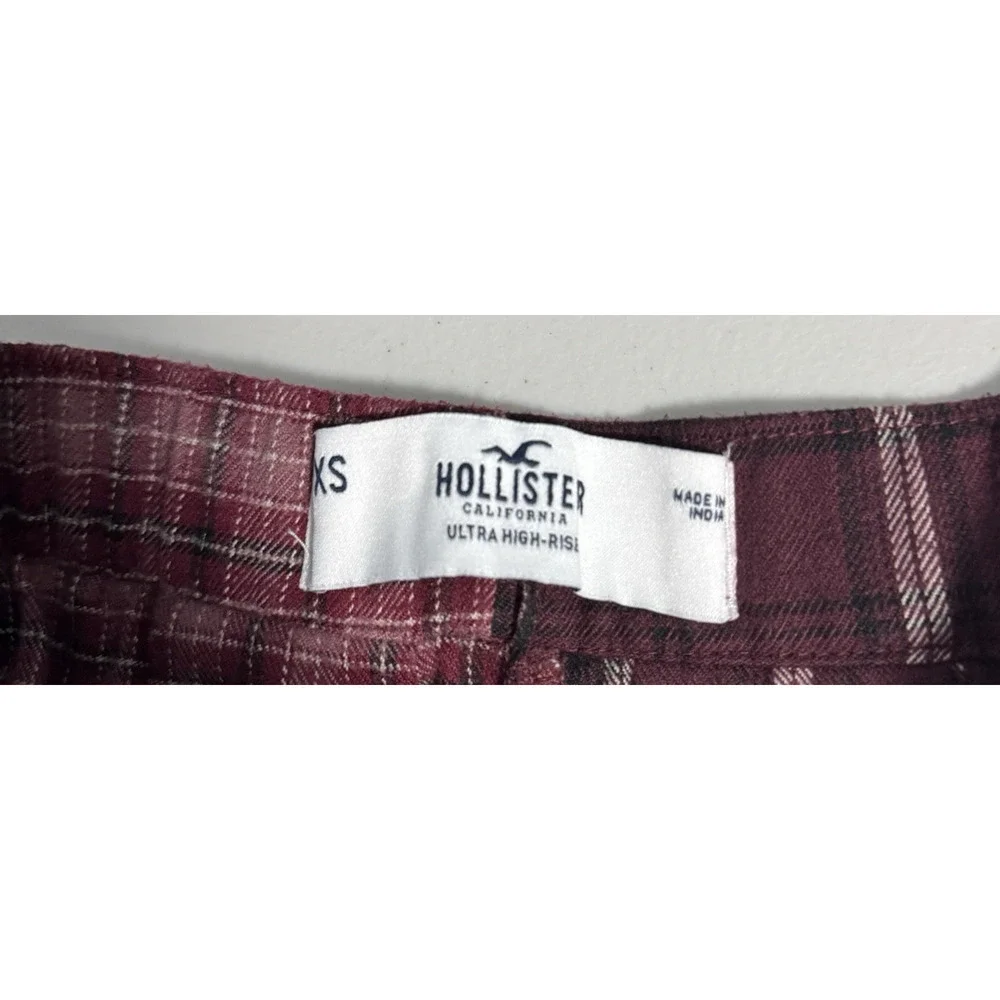 Hollister Womens XS Skirt‎ Dark Academia Preppy Plaid Mini Flannel Stretch Fall